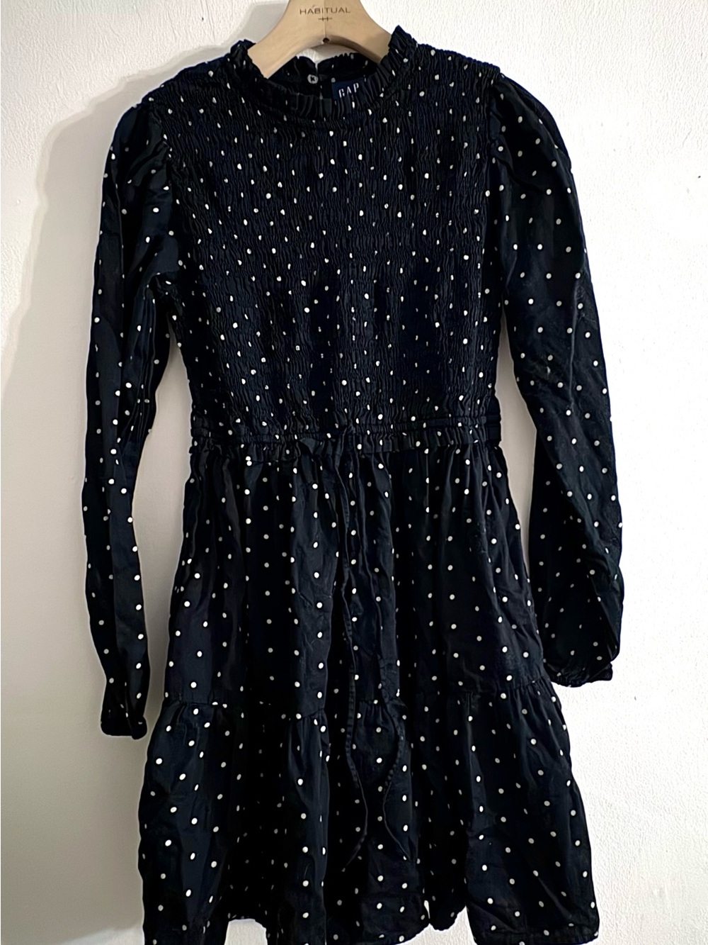 GAP Black Dress with White Polka Dots — Smocked Yoke